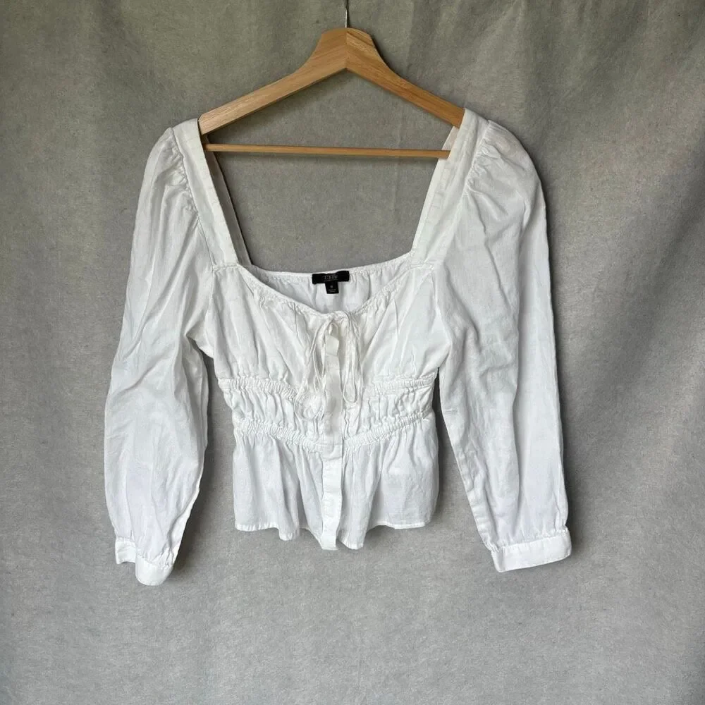 J.Crew Cinched-Waist Top Lightweight 100% Cotton Regency Cottagecore Puff Sleeve